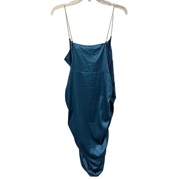 Shein Teal Blue Satin Ruched Bodycon Dress With Rhinestone Straps Sz  XL - Picture 10 of 12